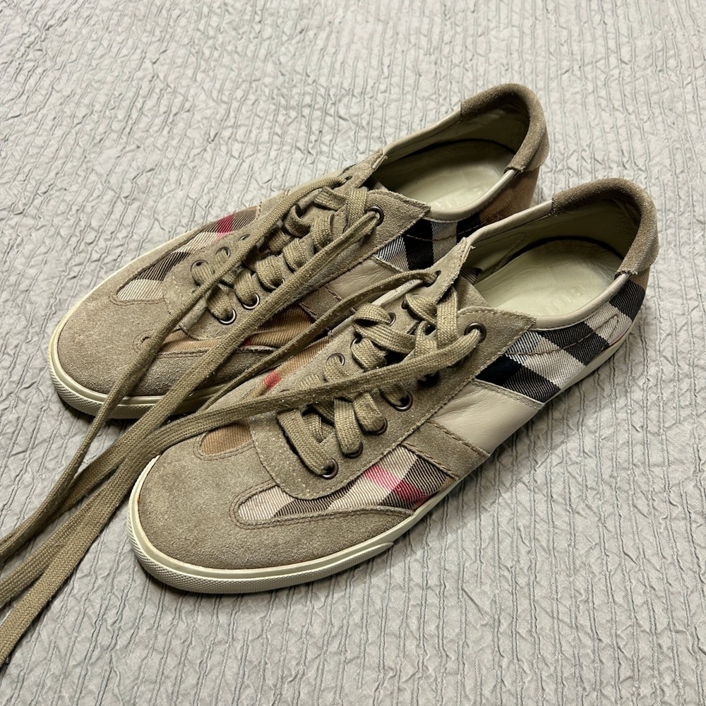 Burberry Mens House Check Suede Leather Low Top Sneakers Tan EU 42 US 9